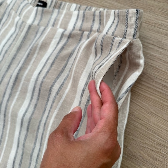 Express Linen Blend High Rise Striped Wide Leg Pants Blue Ivory Beachy Lounge XL - Picture 3 of 8